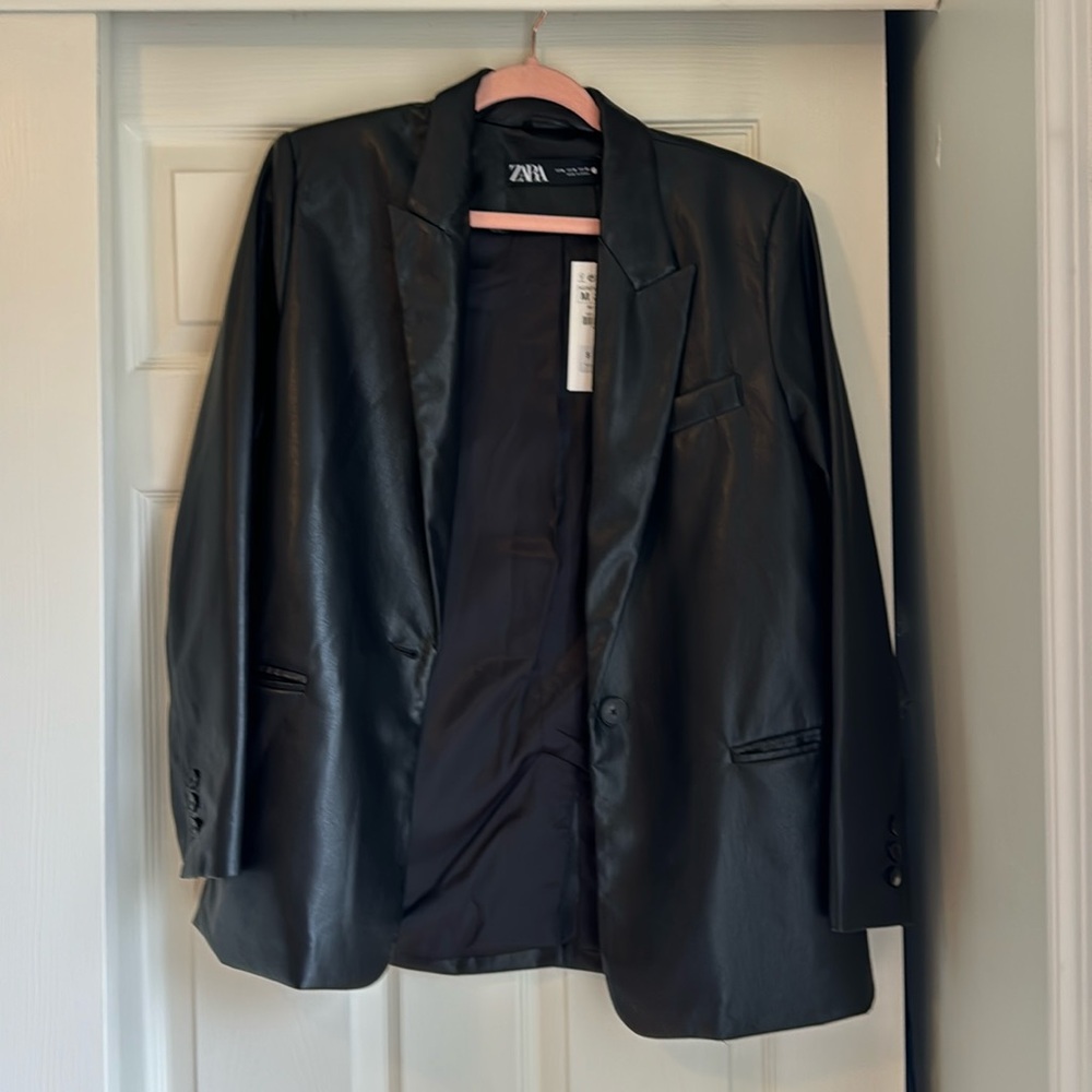 Zara Black Faux Leather Blazer - Size M - NWT